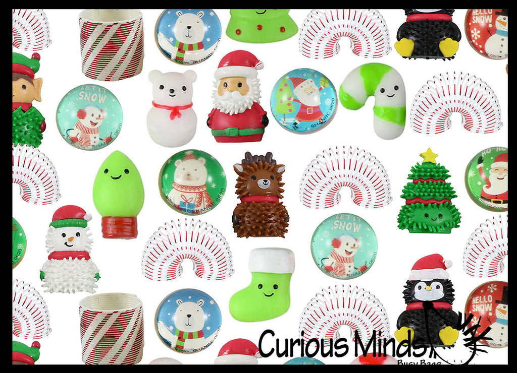 48 Cute Christmas Theme Mix- Magic Springs, Mochi, Bouncy Balls, and Themed Wooly Hedge Porcupine Spiky - Fun Party Favor Toy - Christmas Winter