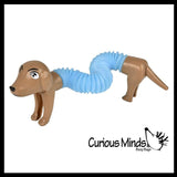 Cute Weiner Dog Pull and Pop Snap Animal Expanding Flexible Accordion Tube Toy - Free Play - Open Ended Fidget Toy