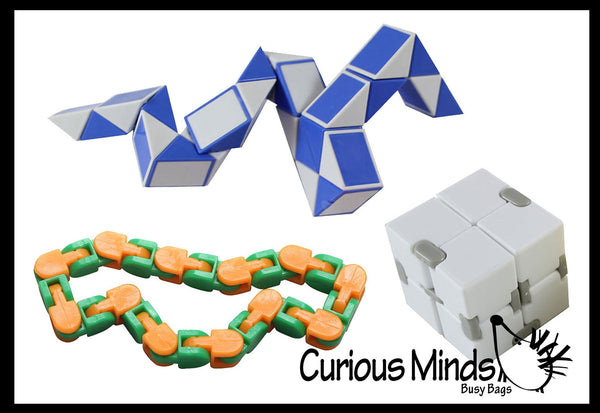 Fidget Set of 3 - Wacky Tracks, Twist Snake, Infinity Cube