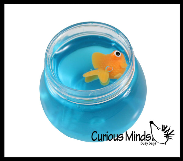 Goldfish Slime Bowl Blue Slime with Mini Fish Figurine Cute Pet pu