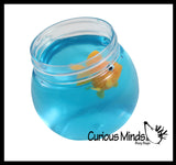 Goldfish Slime Bowl - Blue Slime with Mini Fish Figurine -  Cute Pet putty/dough/slime