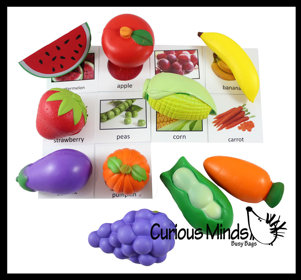 Fruits & Vegetable Match - Healthy Food with Matching Cards - 2 Part Cards.  Montessori learning toy, language materials - Large Food Objects