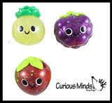 LAST CHANCE - LIMITED STOCK  - SALE - Glitter Small Fruit Thick Gel Filled Squeeze Stress Balls with Faces  -  Sensory, Stress, Fidget Toy - Pineapple, Strawberry, Orange, Watermelon, Apple, Grapes