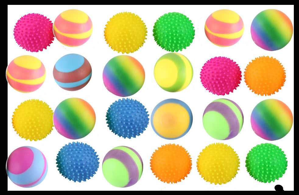 BULK -Set of 24 Balls - 1.75" Doh Filled Stress Balls - Assortment of Rainbow, Striped, Spikey - Glob Balls - Squishy Gooey Shape-able Squish Sensory Squeeze Balls