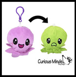 BULK - WHOLESALE -  SALE - Cute Octopus Animal Happy Sad Plush Flip Inside Out Animals on Clip - Flip From Happy to Angry - Reversible