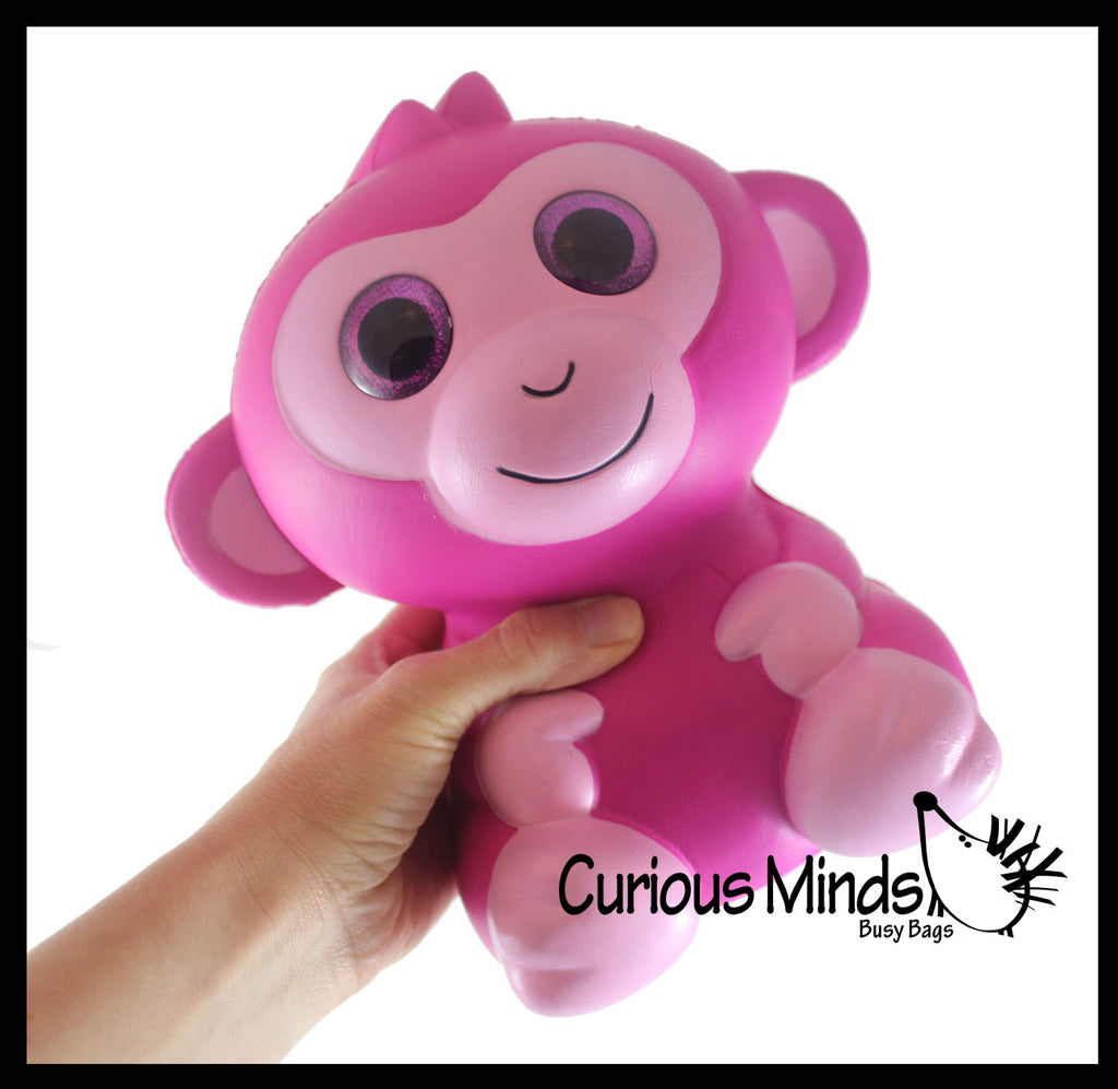 JUMBO Pink Monkey Squishy Slow Rise Foam Pet Animal Toy -  Scented Sensory, Stress, Fidget Toy