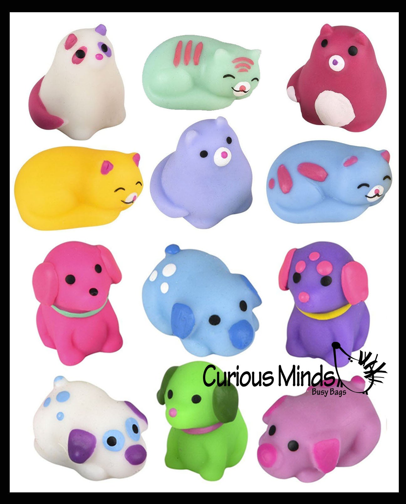 Cats & Dogs -  Cute Animal Mochi Squishy Animals - Kawaii -  Cute Individually Wrapped Toys - Sensory, Stress, Fidget Party Favor Toy