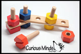 Large Wood Nuts and Bolts - Fine Motor Montessori Activity for Toddlers 18M and up Montessori Toy