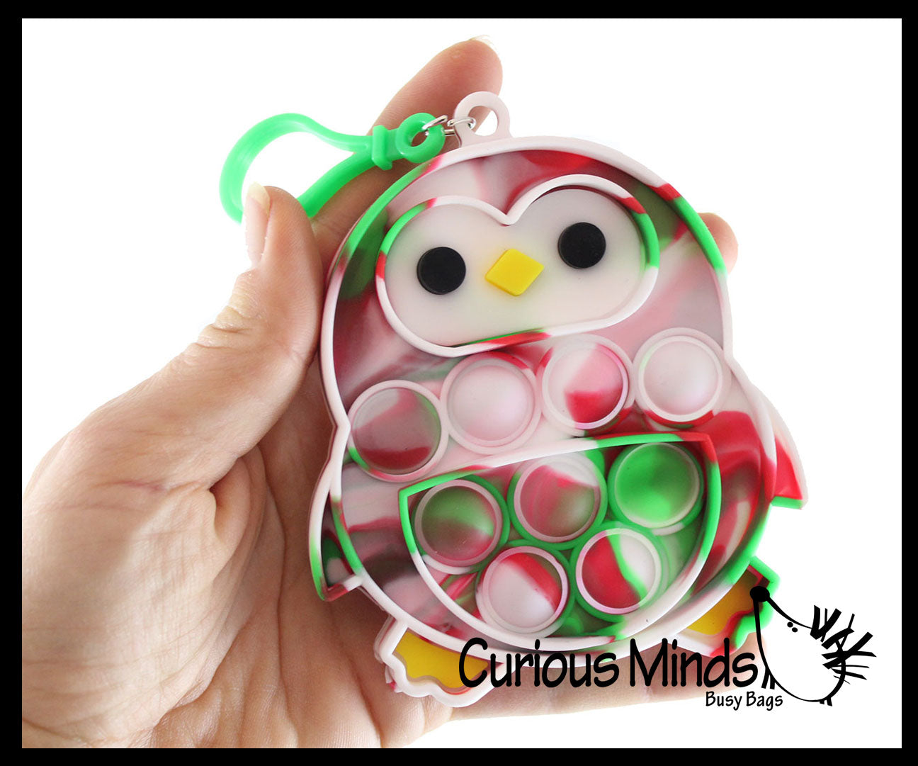 Cute Small Holiday Penguin on Clip Festive Bubble Popper Fidget Toy - Fun Party Favor Toy - Christmas Winter