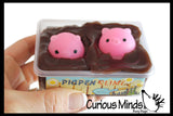 Pig Pen - Pigs in Mud Slime - 2 Piggy Mochi and Brown Mudd Putty - Adorable Pig Lover Gift