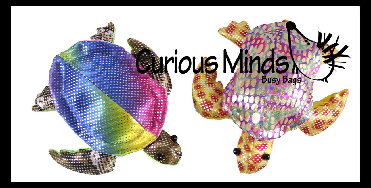 Set of 5 Turtle Sand Filled Animal Toy - Heavy Weighted Sandbag Animal Plush Bean Bag Toss - Shimmering Glitter