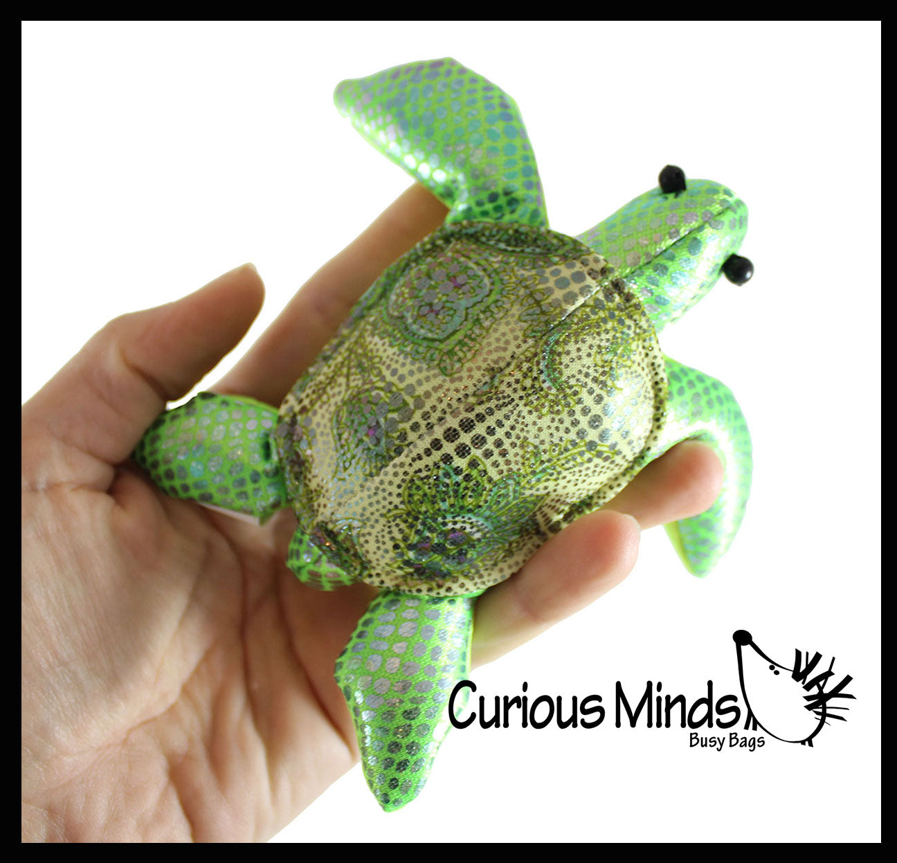 Turtle Sand Filled Animal Toy - Heavy Weighted Sandbag Animal Plush Bean Bag Toss - Shimmering Glitter