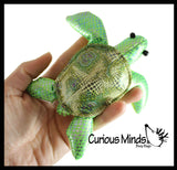 Set of 5 Turtle Sand Filled Animal Toy - Heavy Weighted Sandbag Animal Plush Bean Bag Toss - Shimmering Glitter