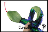 Jumbo 64" Plush Snake with Mermaid 2 Color Reversible Sequin Scales -  Stuffed Sensory Fidget Toy