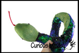 Jumbo 64" Plush Snake with Mermaid 2 Color Reversible Sequin Scales -  Stuffed Sensory Fidget Toy