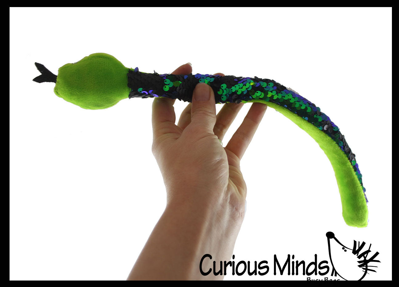 Plush Snake 15" with Mermaid 2 Color Reversible Sequin Scales -  Stuffed Sensory Fidget Toy