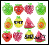 Small Fruit Water Bead Filled Squeeze Stress Balls with Faces  -  Sensory, Stress, Fidget Toy - Pineapple, Strawberry, Avocado, Watermelon, Apple, Grapes