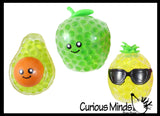 Small Fruit Water Bead Filled Squeeze Stress Balls with Faces  -  Sensory, Stress, Fidget Toy - Pineapple, Strawberry, Avocado, Watermelon, Apple, Grapes