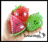 Small Fruit Water Bead Filled Squeeze Stress Balls with Faces  -  Sensory, Stress, Fidget Toy - Pineapple, Strawberry, Avocado, Watermelon, Apple, Grapes