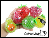 Small Fruit Water Bead Filled Squeeze Stress Balls with Faces  -  Sensory, Stress, Fidget Toy - Pineapple, Strawberry, Avocado, Watermelon, Apple, Grapes