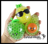 Small Fruit Water Bead Filled Squeeze Stress Balls with Faces  -  Sensory, Stress, Fidget Toy - Pineapple, Strawberry, Avocado, Watermelon, Apple, Grapes