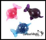 Colored Narwhal Water Bead Filled Squeeze Stress Ball  -  Sensory, Stress, Fidget Toy