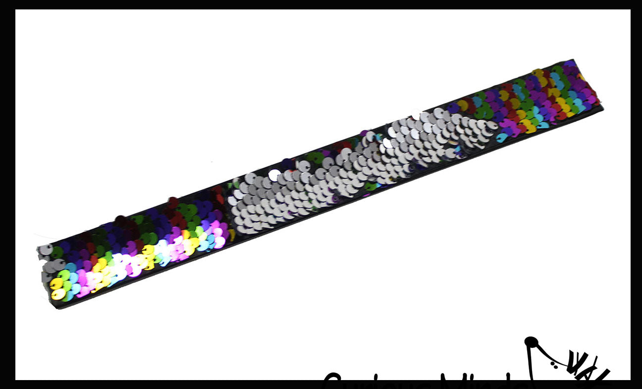 LAST CHANCE - LIMITED STOCK  - SALE - Slap Bracelet with Mermaid 2 Color Reversible Sequin Scales -  Sensory Fidget Toy