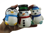 Set of 3 Winter Animal Slow Rise Squishy Toys - Memory Foam Squish Stress Ball - Penguin, Snowman, Polar Bear
