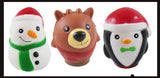 Set of 3 Winter Themed Slow Rise Squishy Toys - Penguin, Snowman, Reindeer - Memory Foam Squish Stress Ball - Winter Christmas