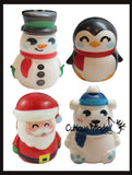 Set of 4 Christmas Winter Animal Slow Rise Squishy Toys - Memory Foam Squish Stress Ball - Penguin, Snowman, Polar Bear, Santa