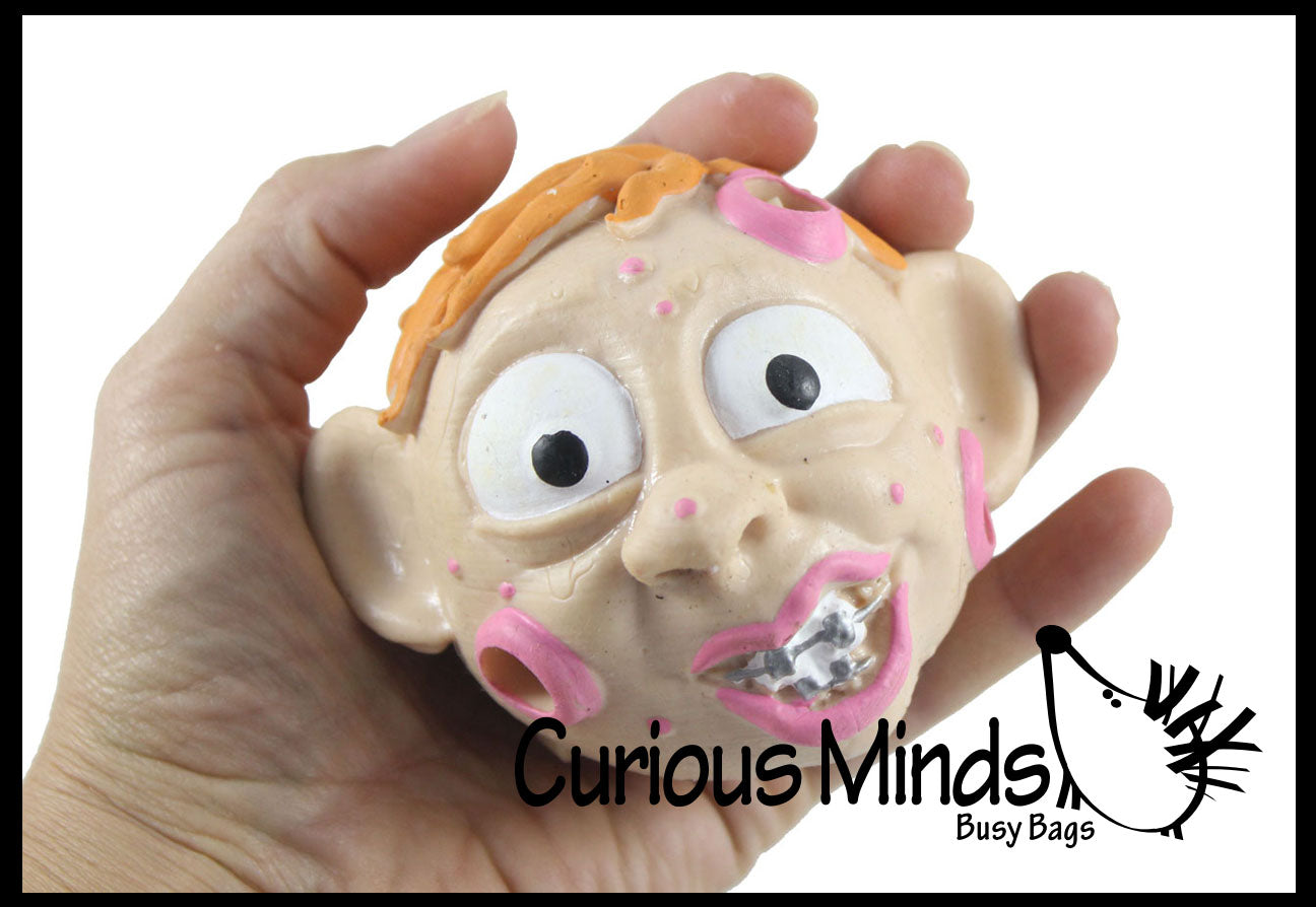 Pimple Face Squishy Stress Ball - Zit Popping Fun Fidget - Gross Pus Nerd Acne Face with White Heads - Blob Webby Mesh Ball - Squishy Fidget Ball