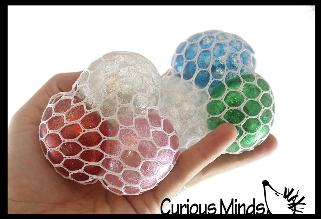 Tri-Color - 3 Color Bubble Mesh Balls - Squishy Fidget Ball with Web Netting - Stress Ball Color Changing Blobs - Sensory, Fidget Toy- Gooey Squish Bubble Popping OT