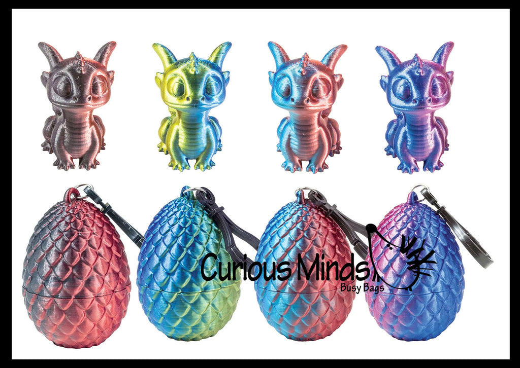 NEW - 3D Printed Baby Dragon in Egg on Clip Fidget Toy - Unique Sensory Toy Mini