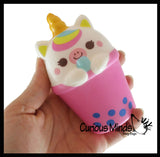 Animal Drinking Bubble Tea Drink Slow Rise Squishy Toys - Memory Foam Party Favors, Prizes, OT (Cow, Alpaca, Cat, Corgi, Bear, Unicorn)