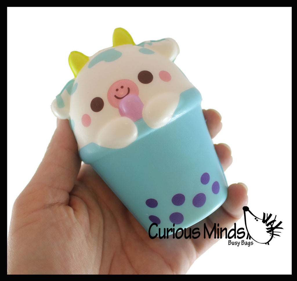 Animal Drinking Bubble Tea Drink Slow Rise Squishy Toys - Memory Foam Party Favors, Prizes, OT (Cow, Alpaca, Cat, Corgi, Bear, Unicorn)