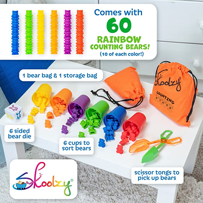 LAST CHANCE - LIMITED STOCK - Rainbow Counting Bears with Matching Sorting Cups 68 Piece Set - Toddler Learning Toys Number Sorting Counting