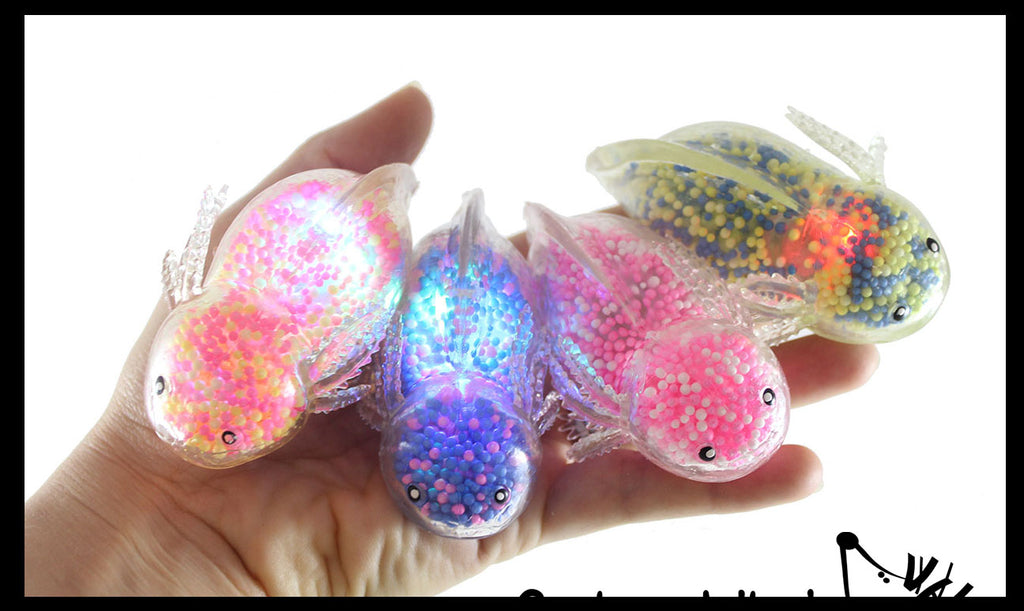 Light Up Axolotl - Air and Styrofoam Bead Filled Squeeze Stress Balls  -  Sensory, Stress, Fidget Toy Super Soft