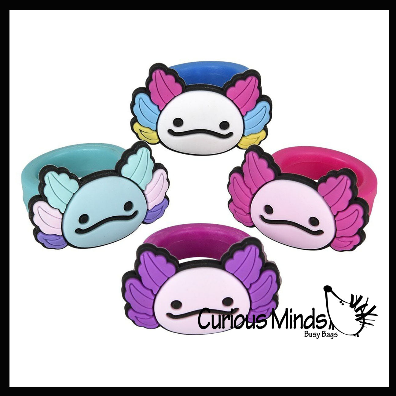 Axolotl Rings - Cute Plastic Charms Jewelry for Children - Ring Kids Party Favors All 4 Colors