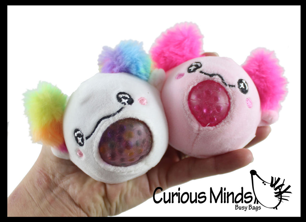 Plush Axolotl Animal Water Bead Filled Squeeze Stress Balls - Sensory, Stress, Fidget Toy PBJ Bubble Blow