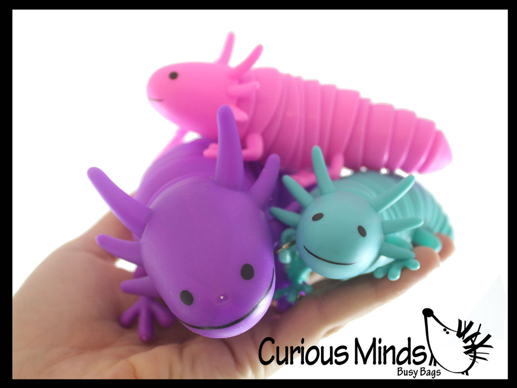 Axolotl Family Fidget -1 Large and 2 Small on Clip Wiggle Articulated Jointed Moving Axolotyl Toy - Unique