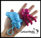 Set of 2 Articulated Fidgets - Octopus and Axolotl - Wiggle Articulated Jointed Moving Fidget Toy - Unique Sensory Toy