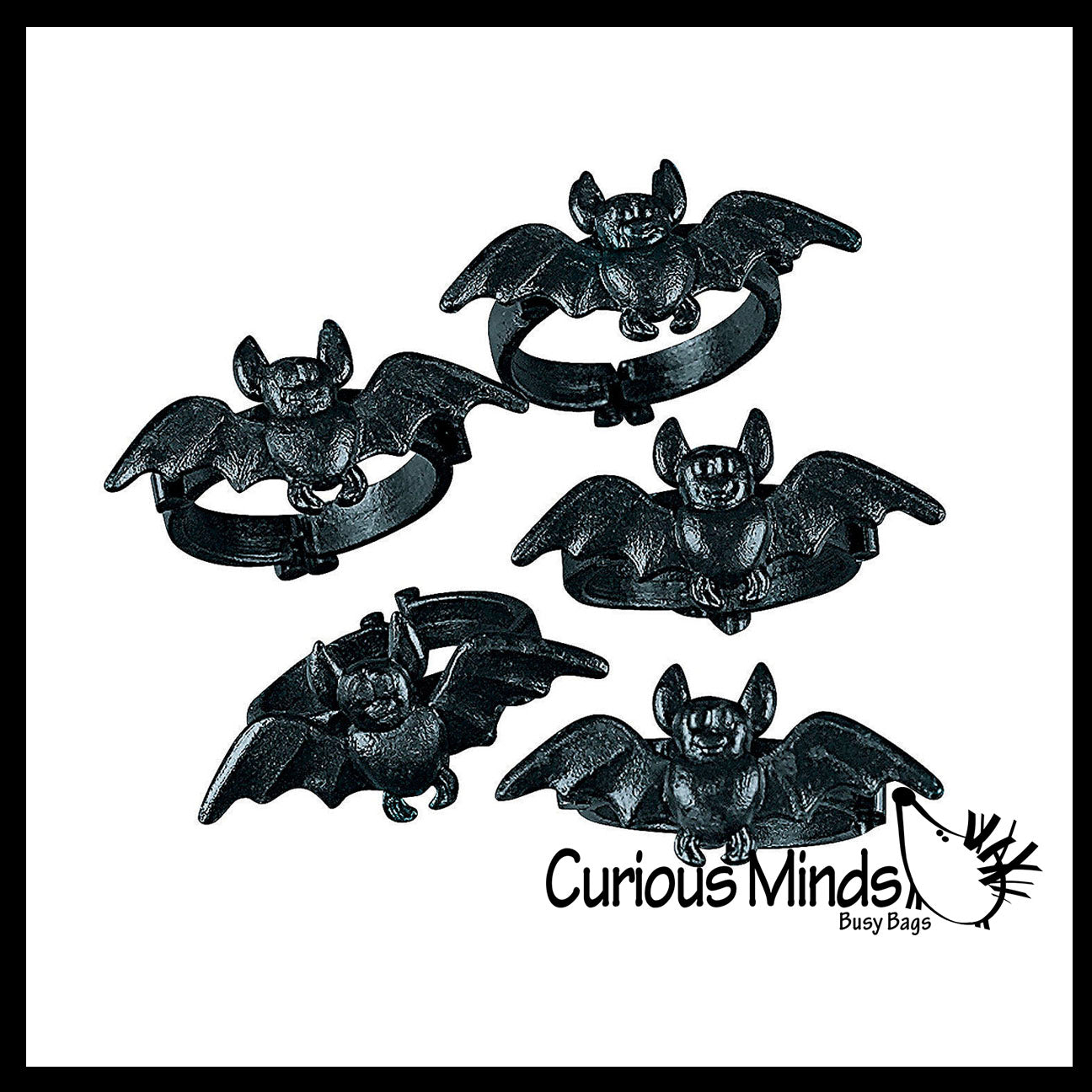Bat Rings - Black Novelty Jewelry for Kids - Halloween Prize Toy Trick or Treat Favor