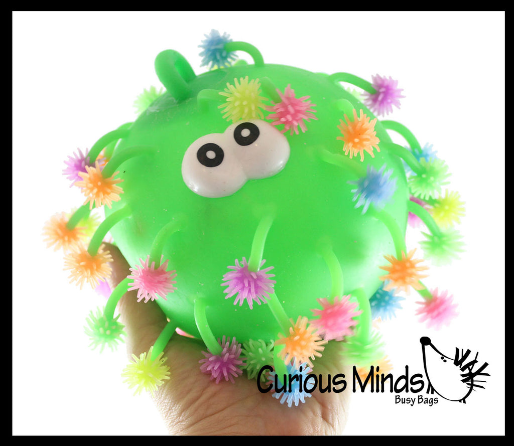 NEW - Large 6" Hairy Pom Puffer Ball -  Indoor Soft Hairy Air-Filled Sensory Ball - Fun Fidget Toy