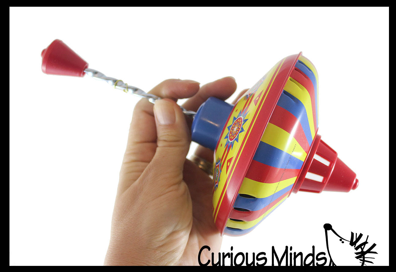 Classic Large Metal Tin Spinning Top Toy Vintage Pump Style Classic Toy