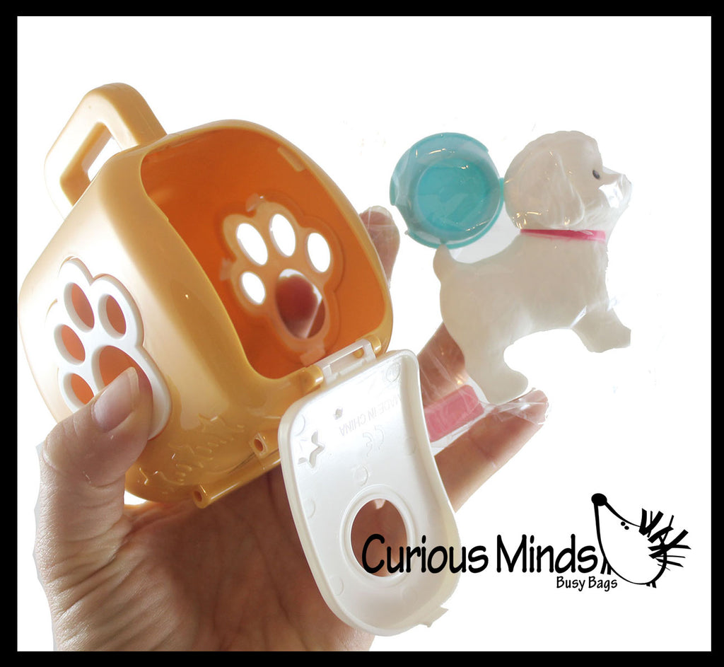 Cute Toy Pet in Animal Carrier - Food Dish and Bottle - Pretend Play Toy