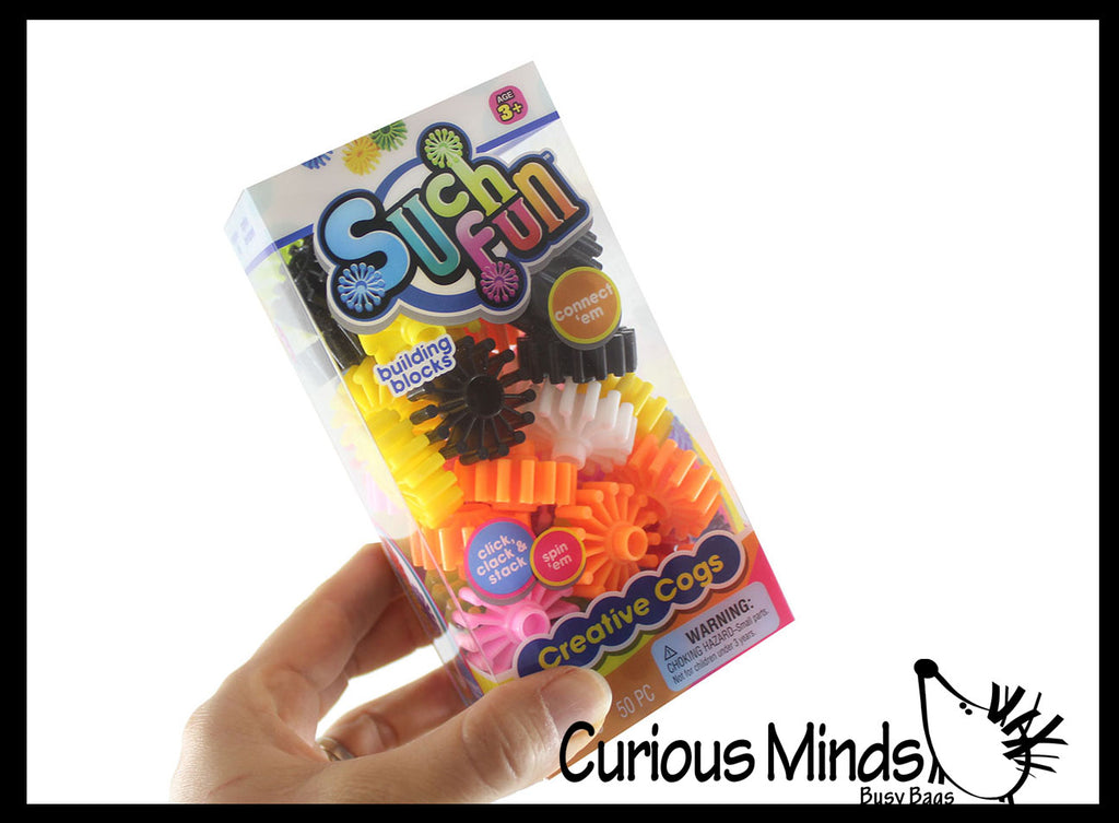 Connecting Cogs Shapes Building Set - Slide Together Toy Blocks - Set of 50