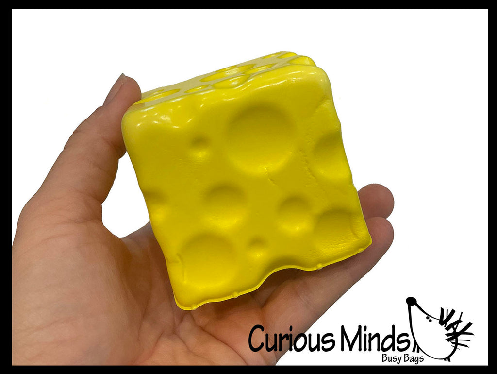 Slow Rise Foam 2.75" Squishy Cheese Fidget Stress Toy - Squish Memory Foam Cube