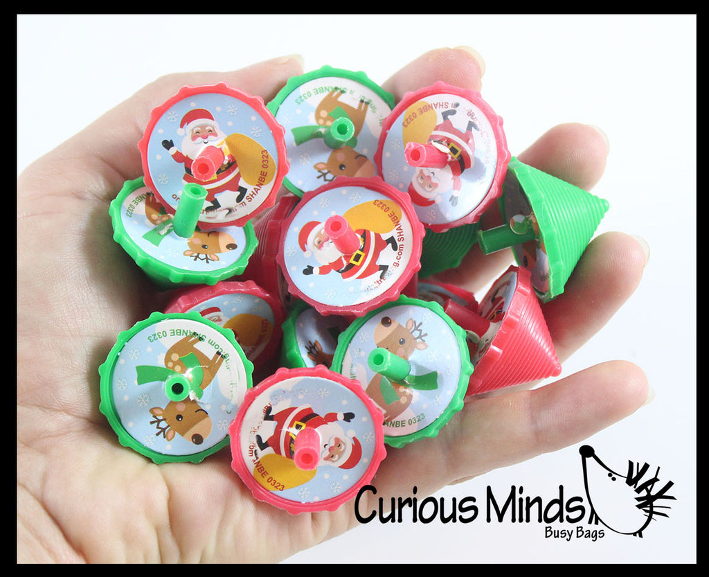 Christmas Spinning Tops - Bulk Set of 48 - Small Festive Holiday Party Favor Toys