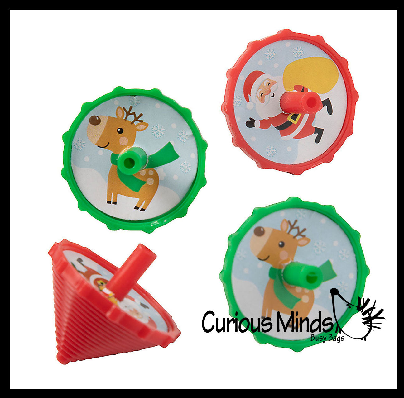 Christmas Spinning Tops Bulk Set of 48 Small Festive Holiday