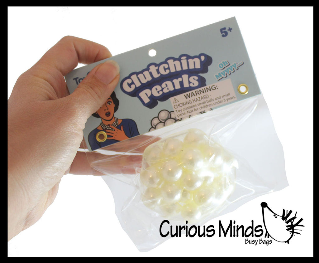 Clutching Pearls Crunchy Bead Sensory Ball - Fidget Toy Clear Skin with Hard Plastic Beads